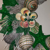  20" Christmas Seashell  Wreath with Rhinestones & Glitters in Green & Silver
