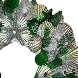  20" Christmas Seashell  Wreath with Rhinestones & Glitters in Green & Silver