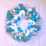 20" Seashell Wreath on White Twig with Seafans & Seashell Flower Details in Tahiti Blue