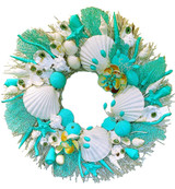 20" Seashell Wreath with Sea Fans and Seashell Flowers in Caribbean Blue 20" Seashell Wreath with Sea Fans and Seashell Flowers in Caribbean Blue