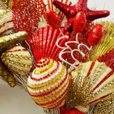 20" Christmas Seashell  Wreath with Rhinestones & Glitters in Red & Gold