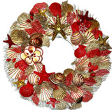 Seashell Christmas Wreath with Rhinestones and Glitters in Red and Gold