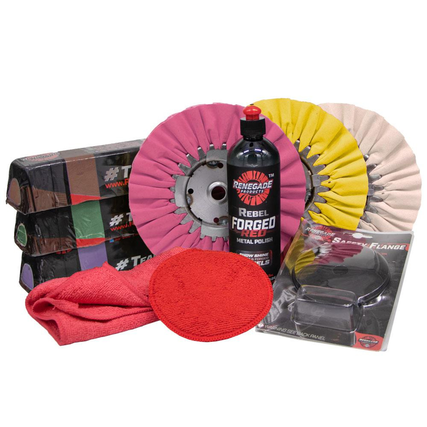 Renegade Products Aluminum Pontoon Boat Polishing Complete Kit with Buffing Wheels, Buffing Compound, Safety Flanges, Sanding Discs and Rebel Red