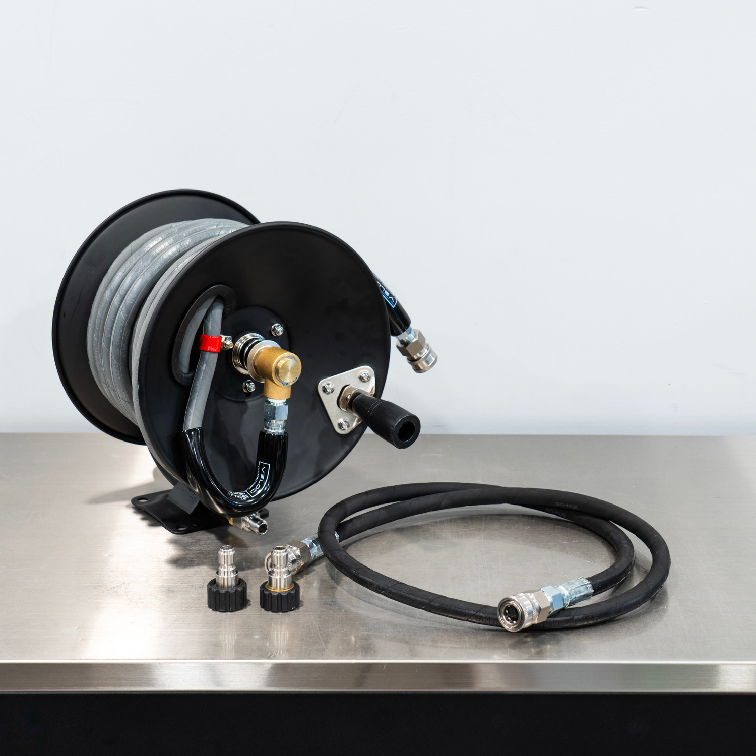 MTM Hydro Pressure Washer Hose Reel Kit – 100' Hose + 5' Jumper With Quick Connect – 43.5034