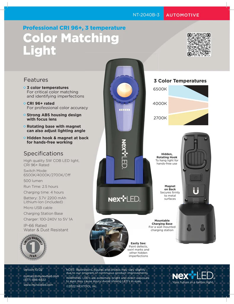 NextLED Handheld Detailing Color Matching Light | 3 Color Temps