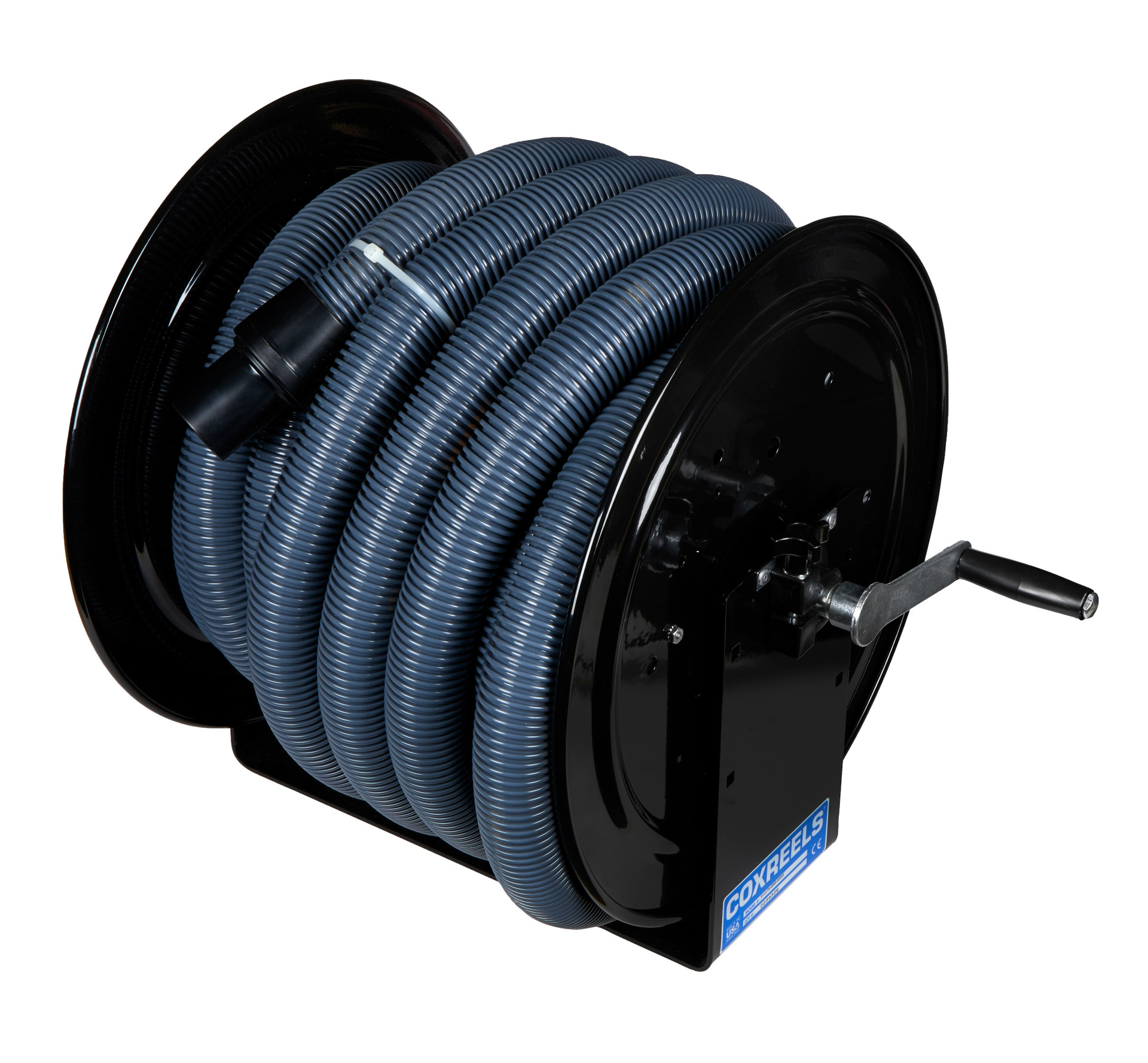Cox Vacuum Hose Reel Black Hand Crank Includes 50' Vac Hose