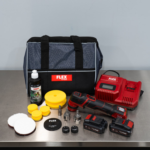 The Clean Garage | Flex PXE 80 Cordless Mini Nano Polisher Kit | Polish and Pads 