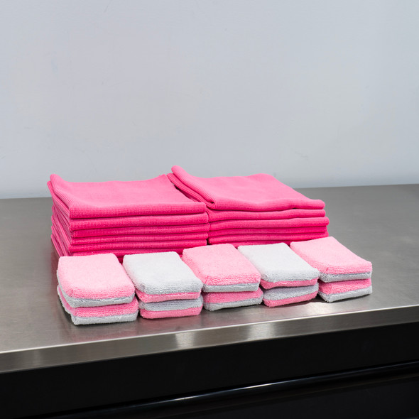 The Clean Garage Pink Coating App Kit | 10 AutoFiber Saver Applicators 20 Pink Towels