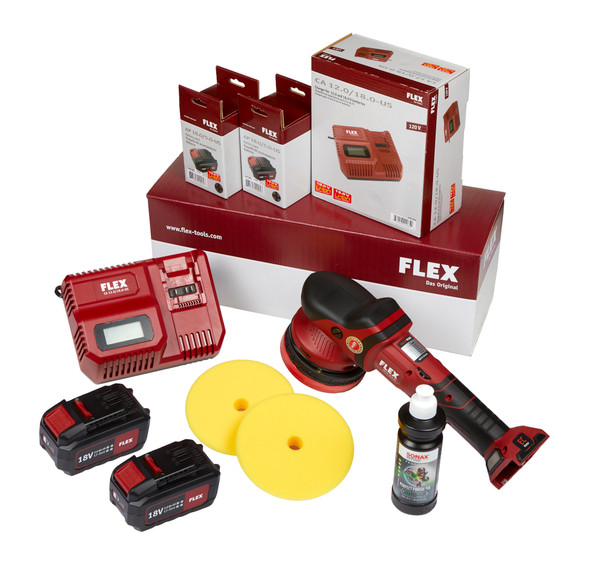 Flex PE 150 18.0-EC/5.0, Cordless Rotary Polisher Kit With 2 Batteries