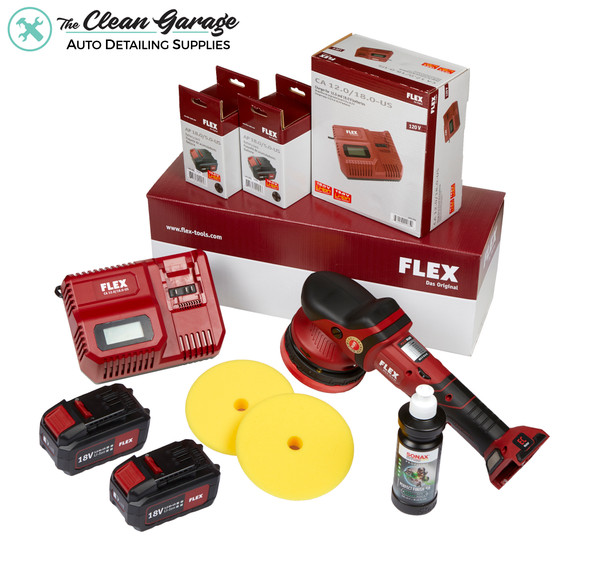 The Clean Garage Flex XCE 8 125 18.0-EC/5.0 | Cordless Forced Rotation Polisher Combo