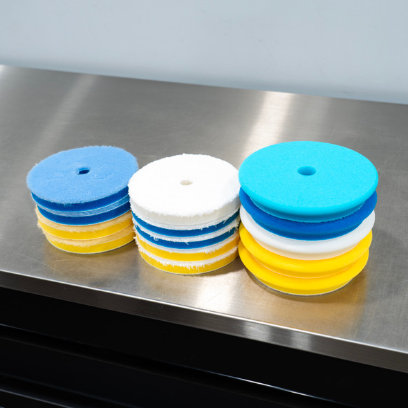 Rupes 5 Inch Wool Polishing Pad Combo - 6 Pack (3 Yellow + 3 Blue) 5.75 Inch