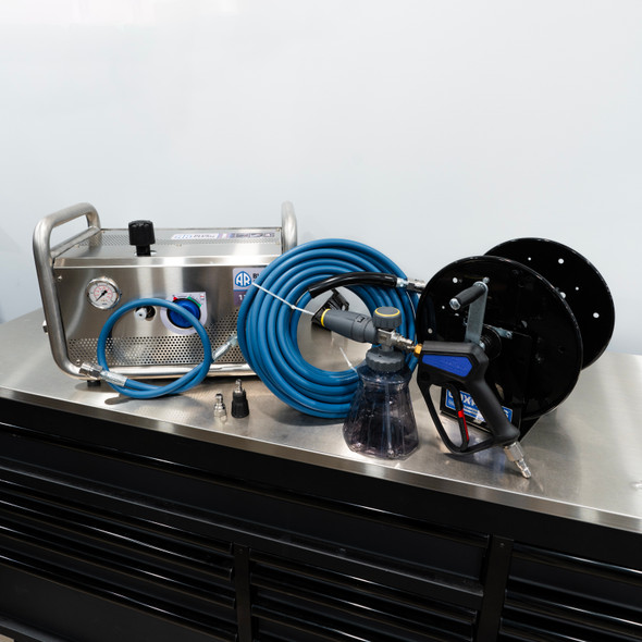 The Clean Garage AR Blue Clean 1210 WP Pressure Washer Stainless Complete Wall Mount Detailing Kit