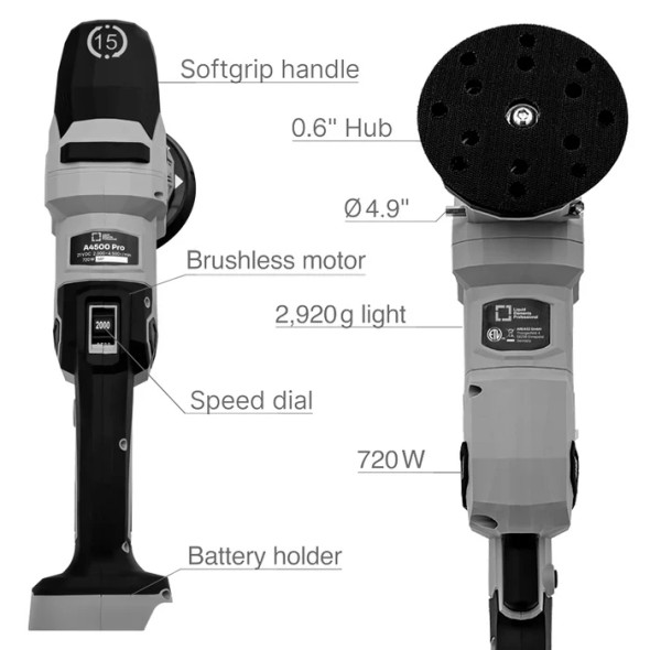 The Clean Garage Liquid Elements A4500 Pro Cordless DA Polisher Kit | 5" | 2 Batteries