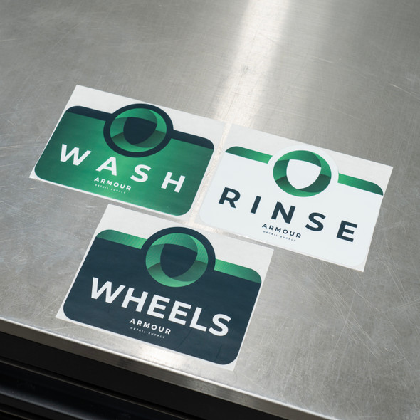 Armour Detail Supply Bucket Labels Set | Wash Rinse Wheels