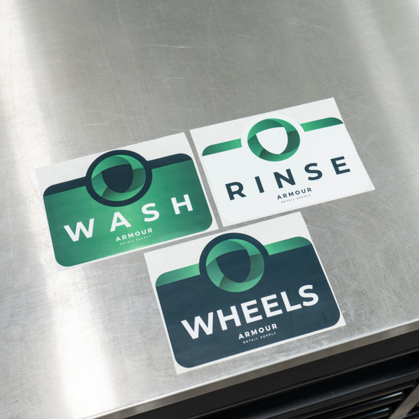 Armour Detail Supply Bucket Labels Set | Wash Rinse Wheels | The Clean Garage