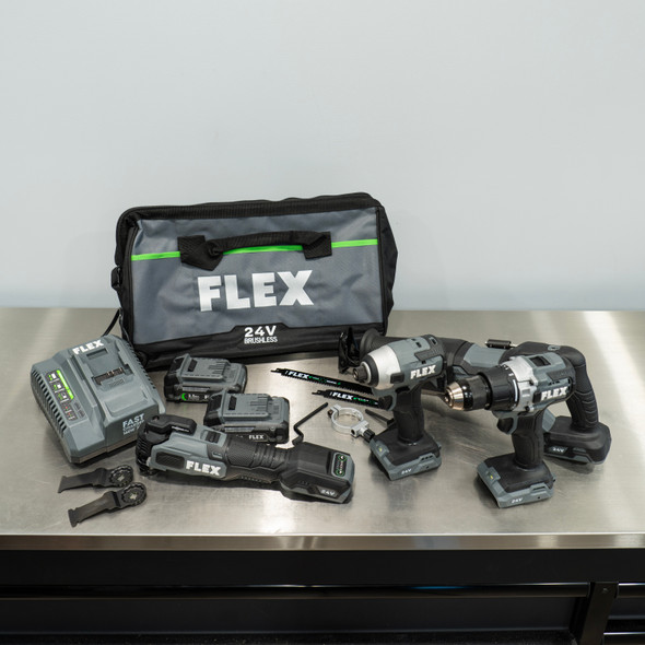 Flex 24V Brushless Power Tool Combo Kit | 4 Tools 2 Batteries 1 Charger
