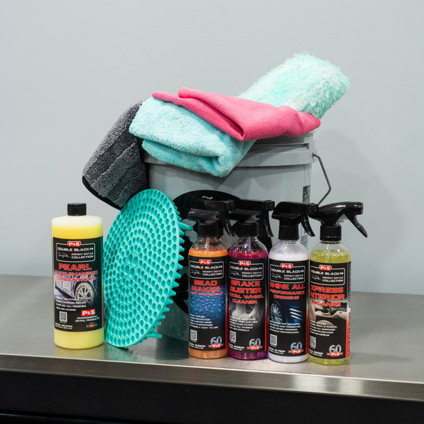 The Clean Garage P&S Double Black Collection Car Wash Bucket Kit 
