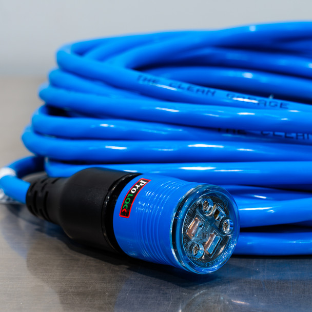 50' Pro Lock Locking Lighted Extension Cord | 12/3 SJTW Blue | The Clean Garage