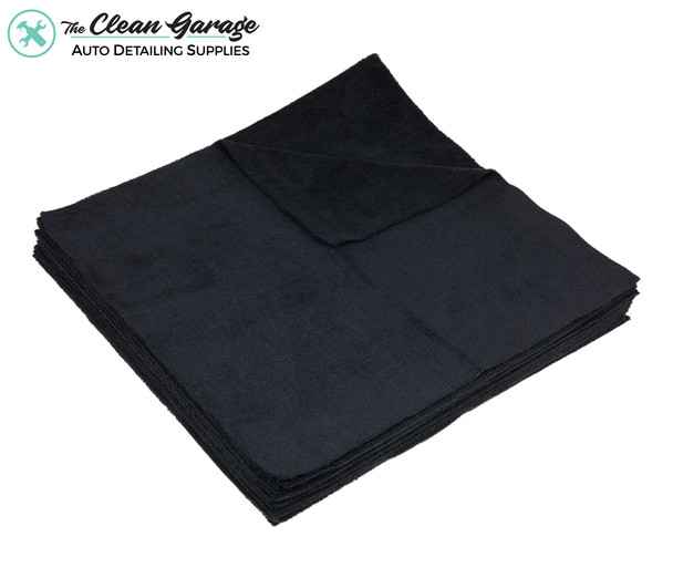 The Clean Garage Black All Purpose 380 GSM Microfiber Towel Edgeless | 12 Pack | 16x16