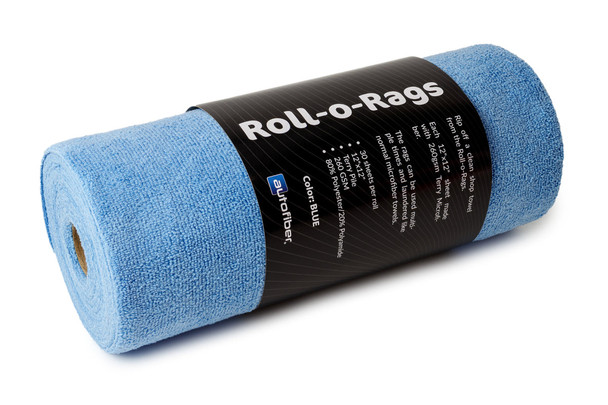 AutoFiber Roll-o-Rags Blue | 30 Microfiber Towels | 260 GSM 12" x 12" | The Clean Garage