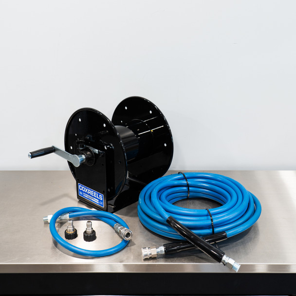 Cox Custom Pressure Washer Hose Reel Kit | BLACK | Blue Kobrajet Hose The Clean Garage