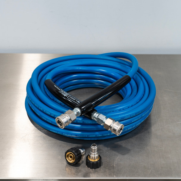 50' Kobrajet Pressure Washer Hose Blue | MTM Pro Kit 17 with Quick Connects The Clean Garage