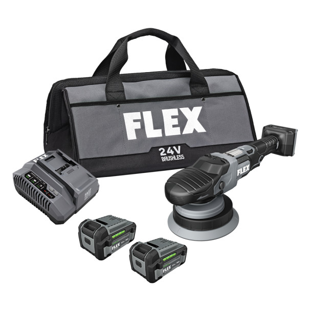Flex 24V Cordless Random Orbital Polisher Kit 15mm | 2 Batteries Charger Bag 2 Backing Plates | The Clean Garage