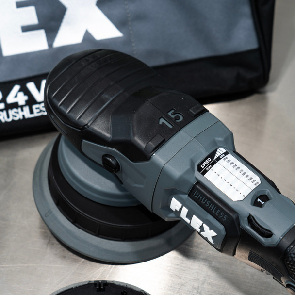 Flex 24V Cordless Random Orbital Polisher Kit 15mm | 2 Batteries Charger Bag 2 Backing Plates