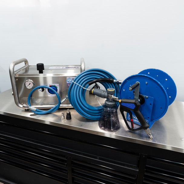 AR Blue Clean 1210 WP Pressure Washer Stainless Complete Wall Mount Detailing Kit | The Clean Garage