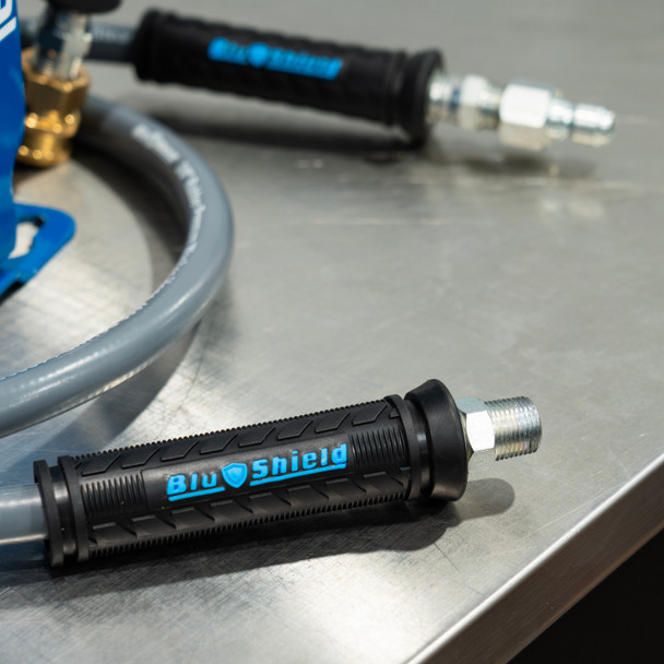 50' BluBird Retractable Pressure Washer Hose Reel Blue | 3/8" Gray Hoses