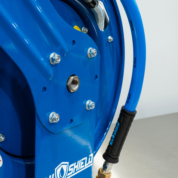 50' BluBird Retractable Pressure Washer Hose Reel Blue | 3/8" Gray Hoses