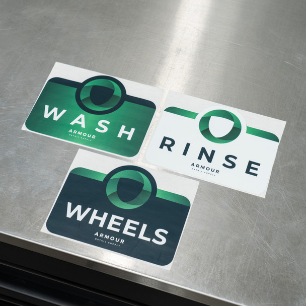 Armour Detail Supply Bucket Labels Set | Wash Rinse Wheels