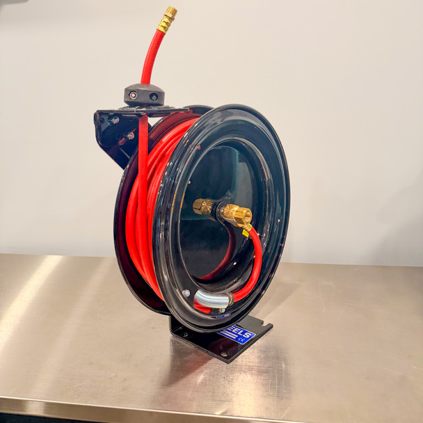 Cox Retractable Air Hose Reel Custom Black | Loaded 3/8" Air Hose 50' | The Clean Garage