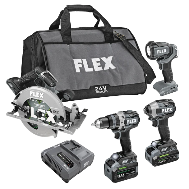 Flex 24V Power Tool Combo Kit | 4 Tools 2 Batteries 1 Charger | The Clean Garage