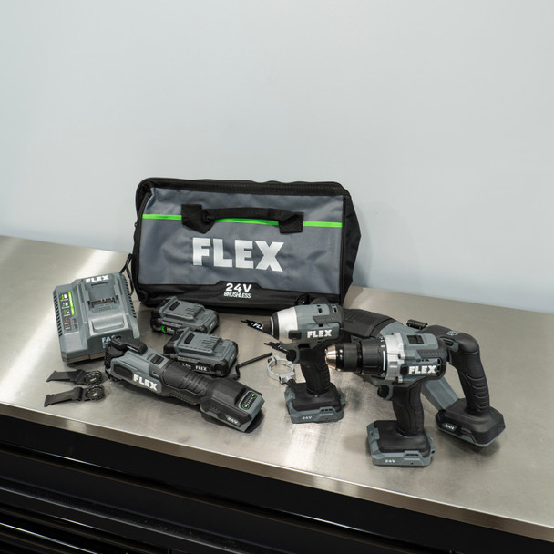 Flex 24V Brushless Power Tool Combo Kit | 4 Tools 2 Batteries 1 Charger