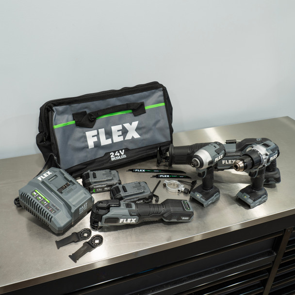 Flex 24V Brushless Power Tool Combo Kit | 4 Tools 2 Batteries 1 Charger | The Clean Garage