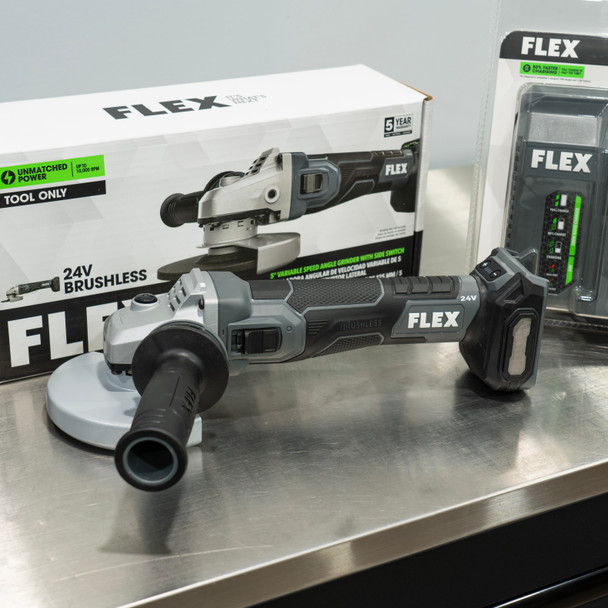Flex 24v Cordless 5" Angle Grinder Kit | 5.0 Ah Battery & Rapid Charger