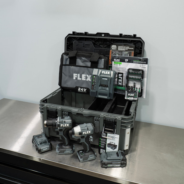 Flex 24v Compact Drill & Impact Driver Kit | Stack Pack and 2 Bit Sets