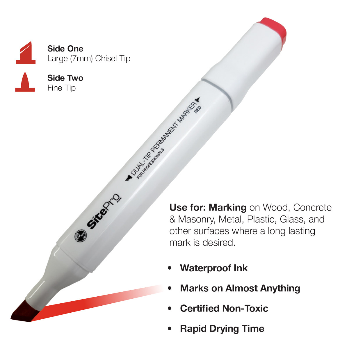 SitePro Red DualTip Permanent Markers (Box of 12)