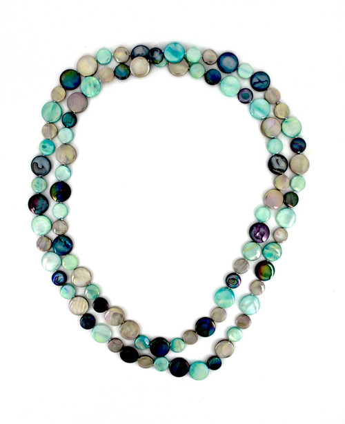 Mother of Pearl Single Strand Necklace - Taupe, Navy and Teal