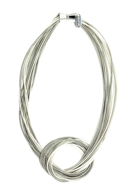 Large Knot Piano Wire Necklace in Silver and White