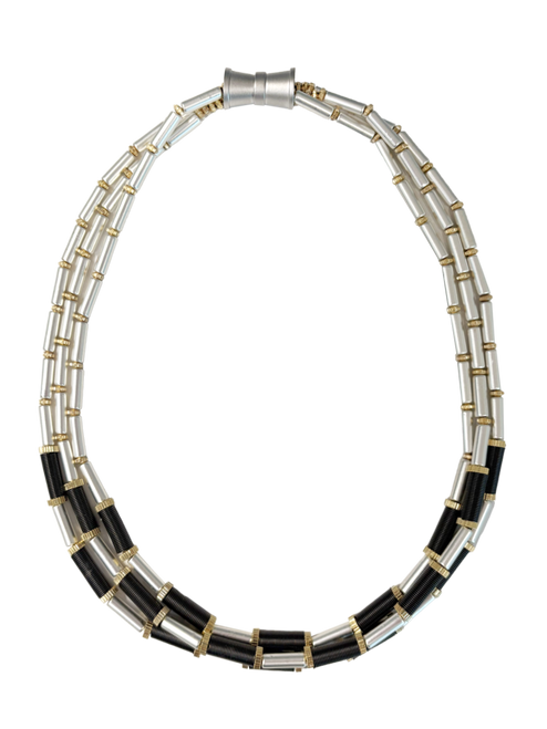 Silver and Black Multi Strand Necklace Silver and Black Multi Strand Necklace