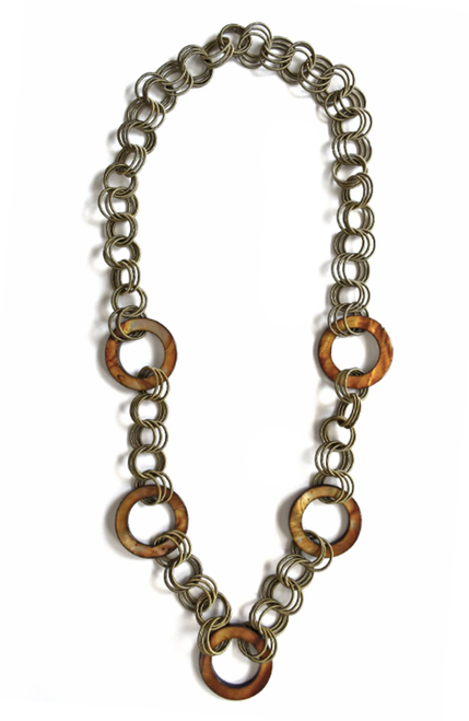 Wire and Mother of Pearl Disc Necklace