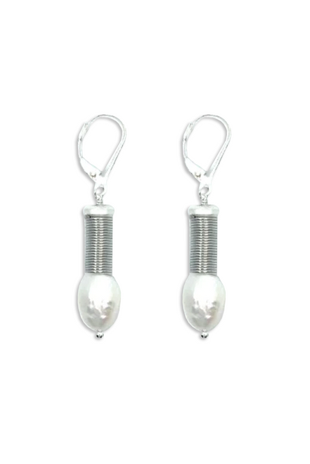 Pearl with Silver Piano Wire Earring