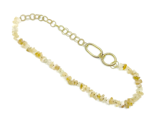 Long Citrine Necklace with Piano Wire Rings