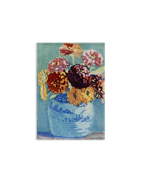 Floral Woodcuts Zinnias Marigolds Acrylic Magnet