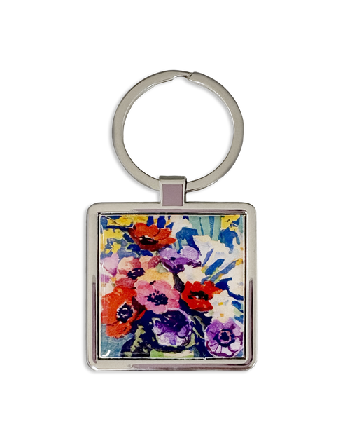 Floral Woodcuts Spring Flowers Keychain