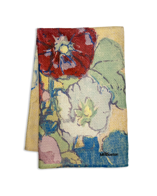 Floral Woodcuts Hollyhocks Tea Towel