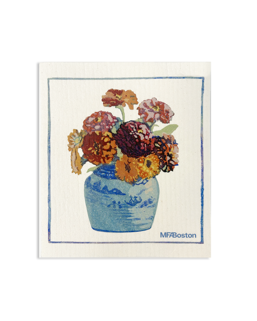 Floral Woodcuts  Zinnias Marigolds Swedish Towel