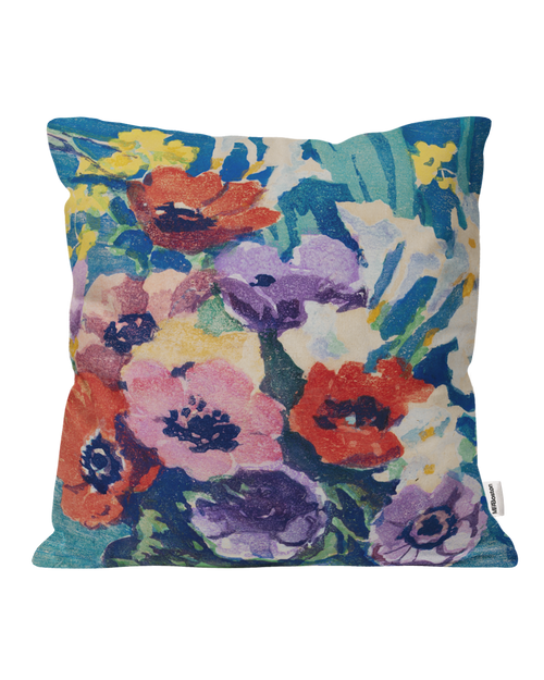 Floral Woodcuts Spring Flowers Pillow Cover